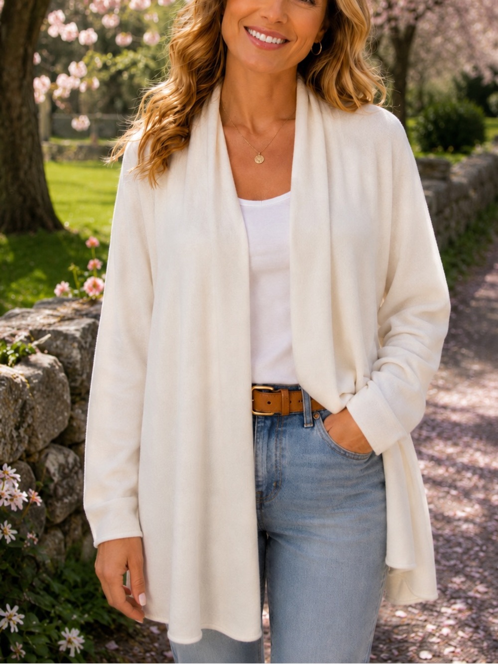 Apt. 9 XL White 100% Cashmere Open Front Quiet Luxury Classic Cardigan Sweater